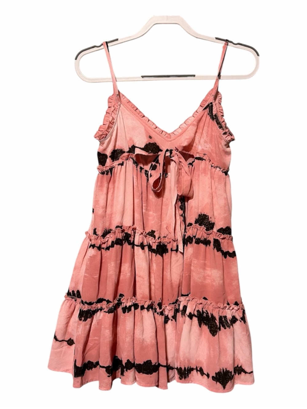 ENTRO Pink & Black Shibori Tie Dye Tiered Ruffle Mini Dress Small - Picture 3 of 5